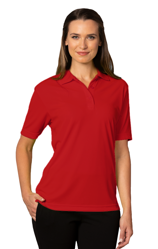 LADIES VALUE MOISTURE WICKING S/S POLO  -  RED SMALL SOLID