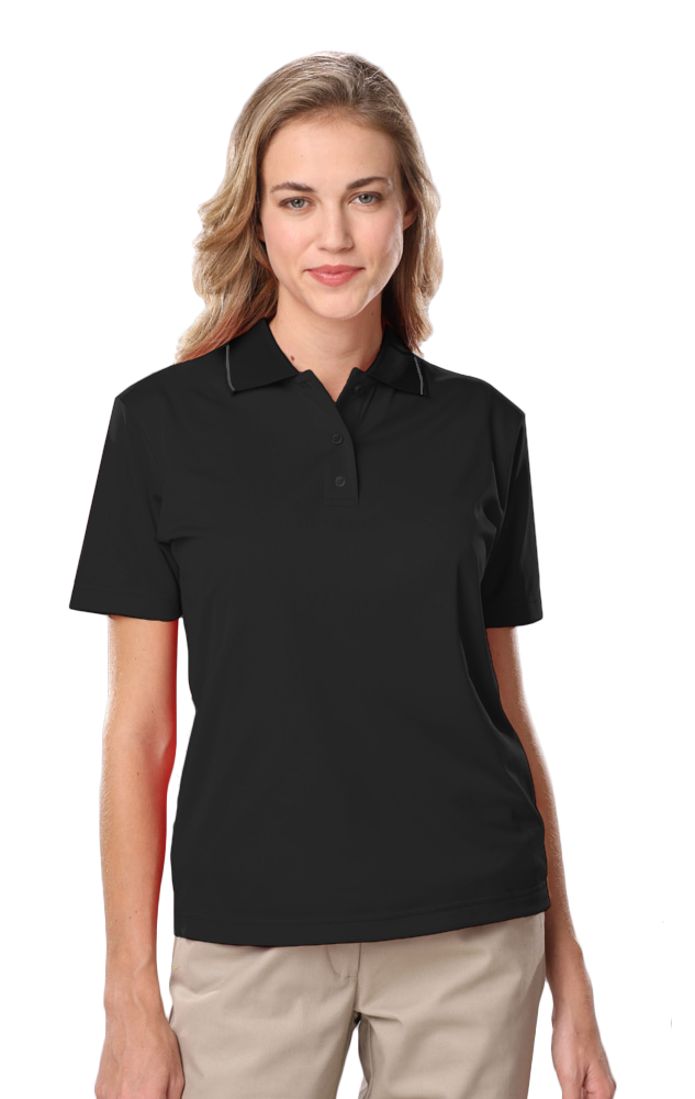 LADIES WICKING PIPED POLO  -  BLACK 2 EXTRA LARGE SOLID