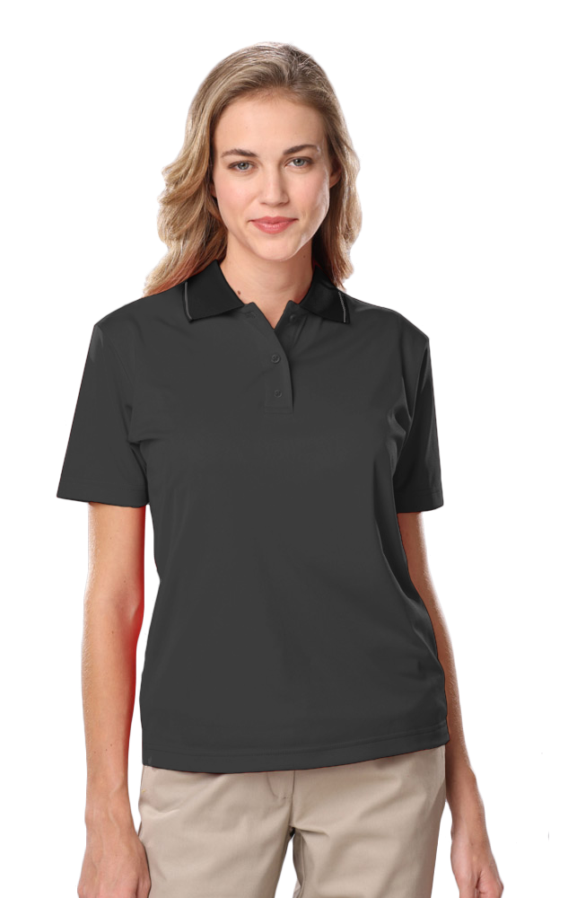 LADIES WICKING PIPED POLO  -  GRAPHITE 2 EXTRA LARGE SOLID