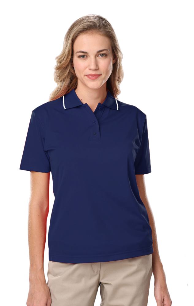 LADIES WICKING PIPED POLO  -  NAVY 2 EXTRA LARGE SOLID