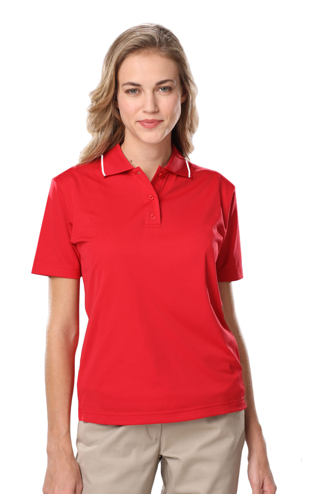 LADIES WICKING PIPED POLO  -  RED 2 EXTRA LARGE SOLID