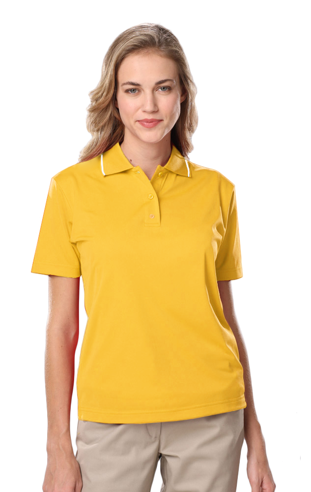 LADIES WICKING PIPED POLO  -  YELLOW 2 EXTRA LARGE SOLID