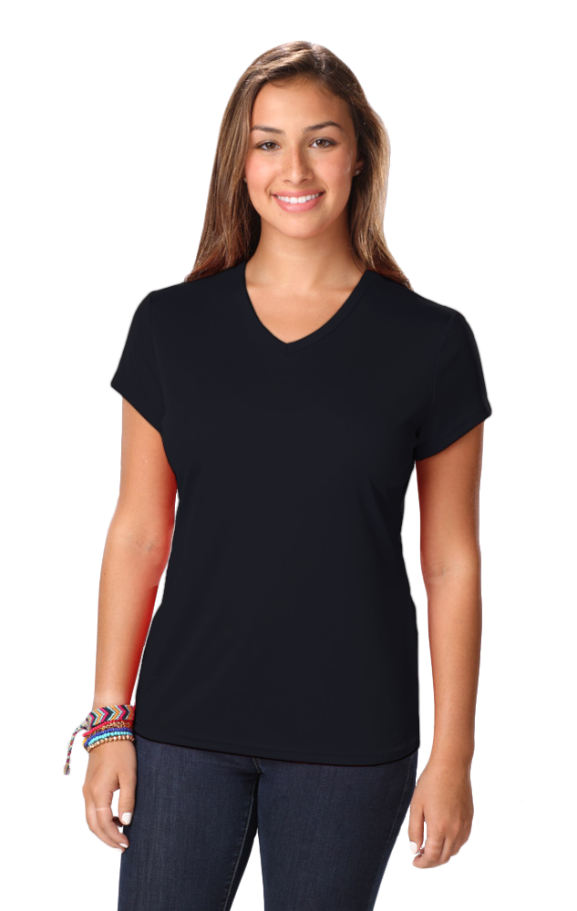 LADIES SOLID WICKING T  -  BLACK EXTRA SMALL SOLID