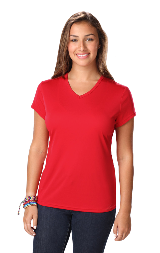 LADIES VALUE WICKING V-NECK T  -  RED EXTRA SMALL SOLID