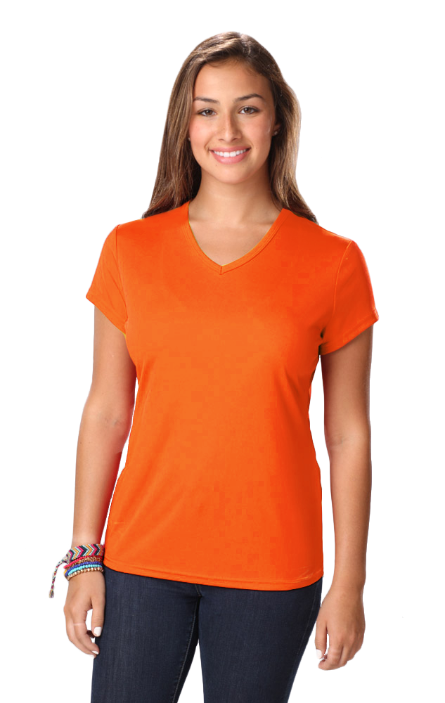 LADIES SOLID WICKING T  -  SAFETY ORANGE EXTRA SMALL SOLID