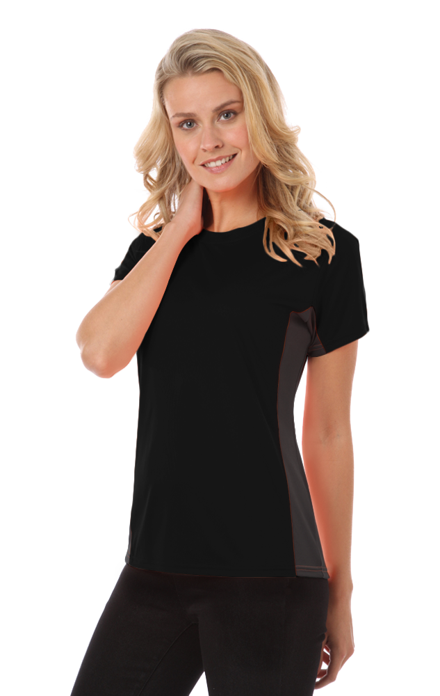 LADIES COLORBLOCK WICKING TEE  -  BLACK SMALL SOLID