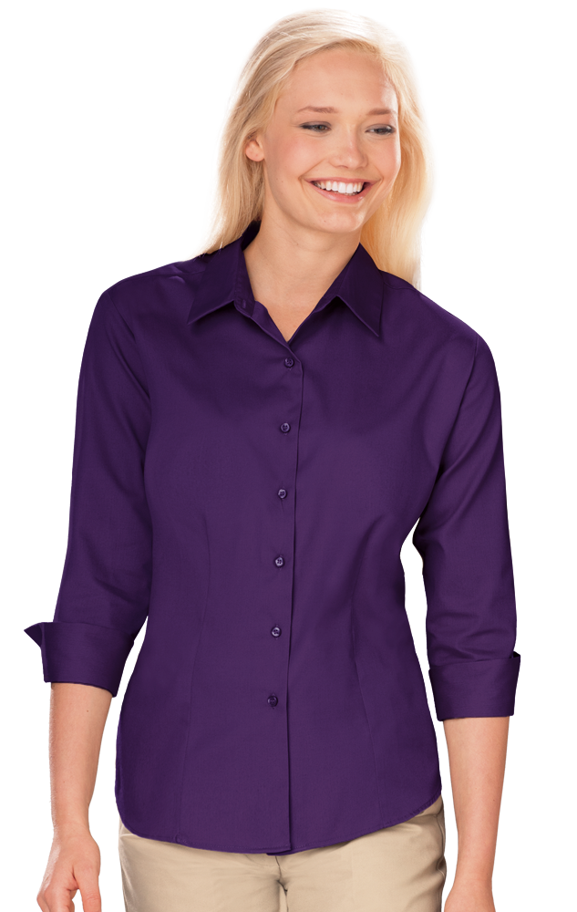 LADIES 3/4 SLEEVE PEACHED FINE LINE TWILL SHIRT  -  PURPLE 2 EXTRA LARGE SOLID