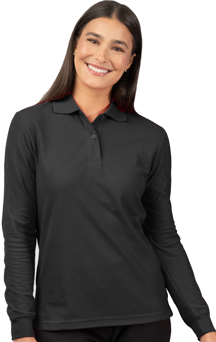 LADIES SOFT TOUCH LONG SLEEVE POLO  -  BLACK 2 EXTRA LARGE SOLID