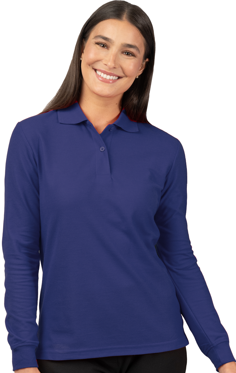 LADIES SOFT TOUCH LONG SLEEVE POLO  -  NAVY LARGE SOLID