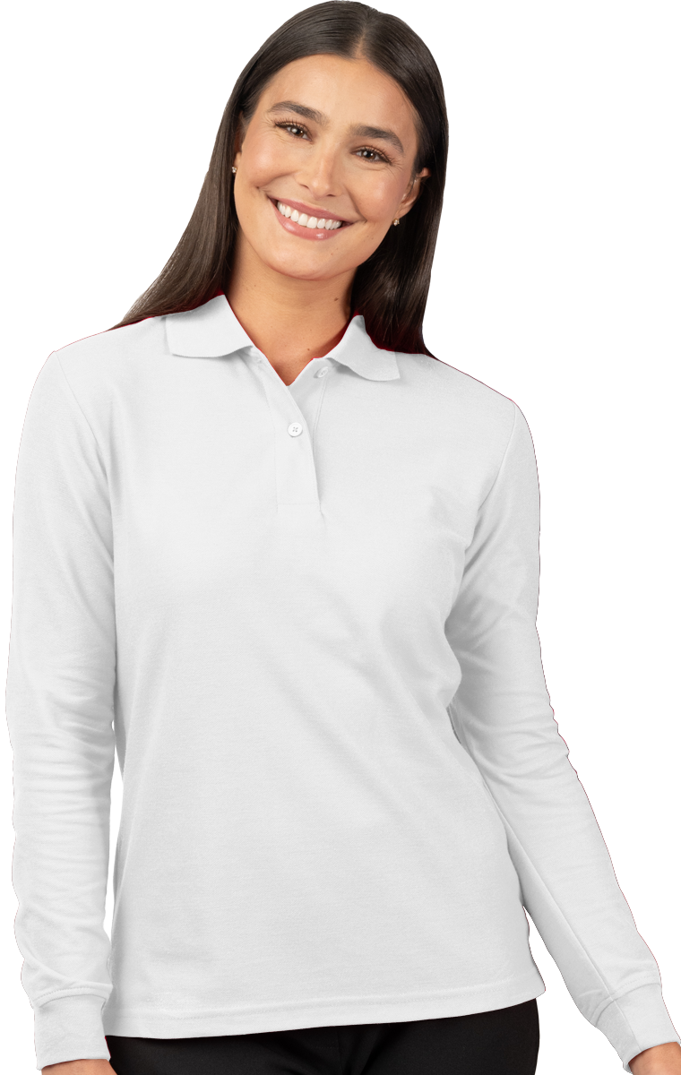 LADIES SOFT TOUCH LONG SLEEVE POLO  -  WHITE 2 EXTRA LARGE SOLID