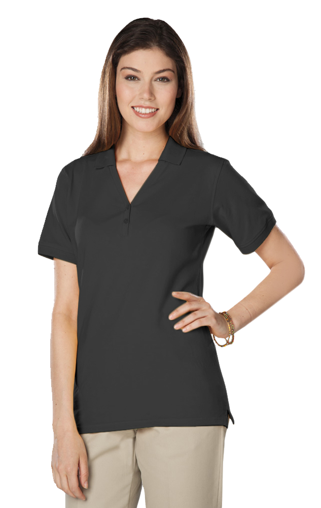 LADIES SOFT TOUCH S/S Y-PLACKET  POLO  -  BLACK 2 EXTRA LARGE SOLID