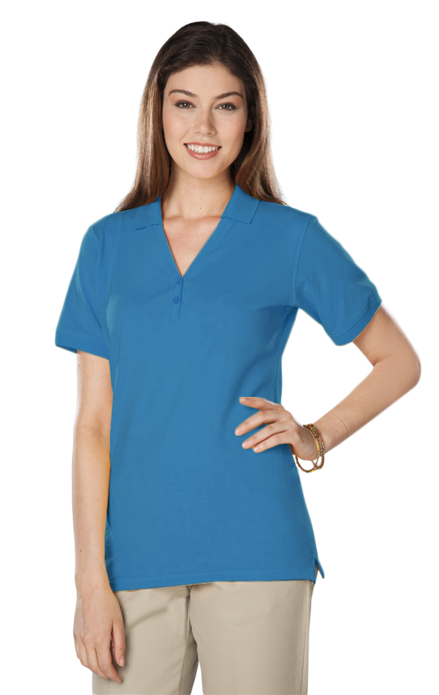 LADIES SOFT TOUCH S/S Y-PLACKET  POLO  -  TURQUOISE 2 EXTRA LARGE SOLID