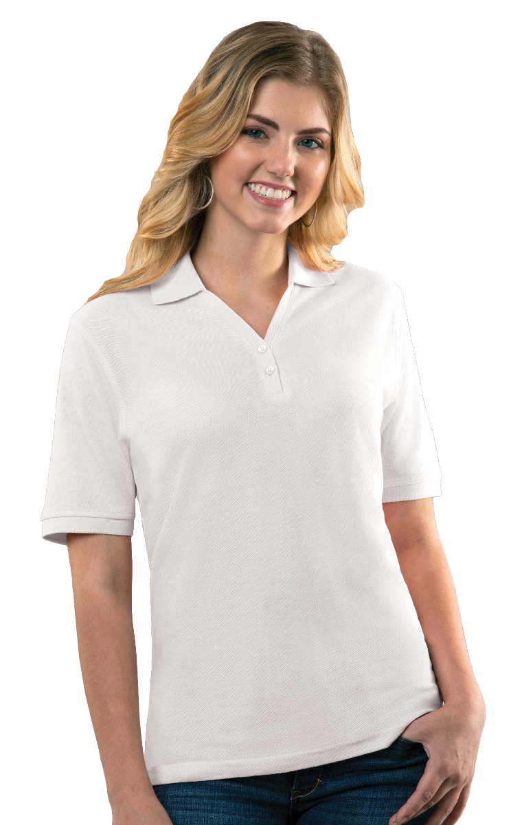 LADIES SOFT TOUCH S/S Y-PLACKET  POLO -  WHITE 2 EXTRA LARGE SOLID