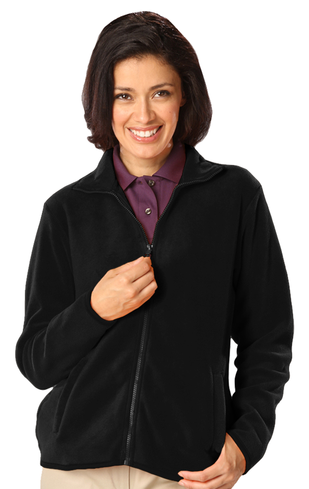 LADIES POLAR FLEECE FULL ZIP JACKET -  BLACK SMALL SOLID