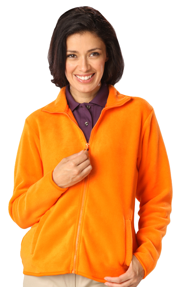 LADIES POLAR FLEECE FULL ZIP JACKET  -  ORANGE SMALL SOLID