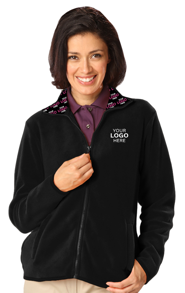 YOUR LOGO HERE LADIES POLAR FLEECE  FULL ZIP JACKET BLACK SMALL SOLID