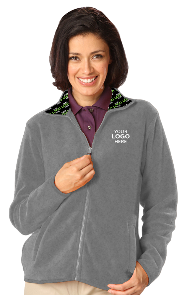 YOUR LOGO HERE LADIES POLAR FLEECE  FULL ZIP JACKET GREY SMALL SOLID