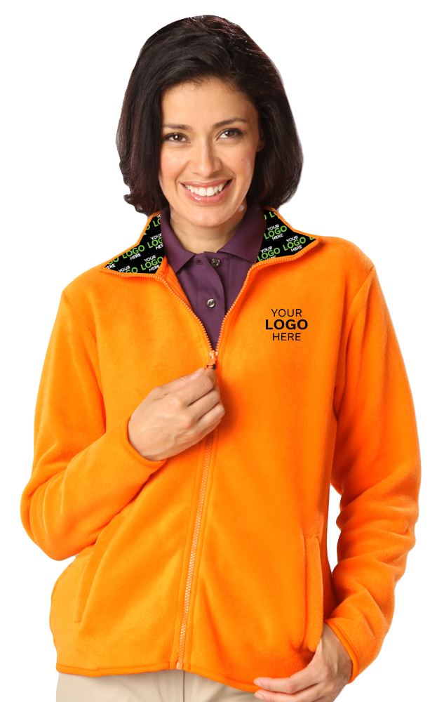 YOUR LOGO HERE LADIES POLAR FLEECE  FULL ZIP JACKET ORANGE SMALL SOLID