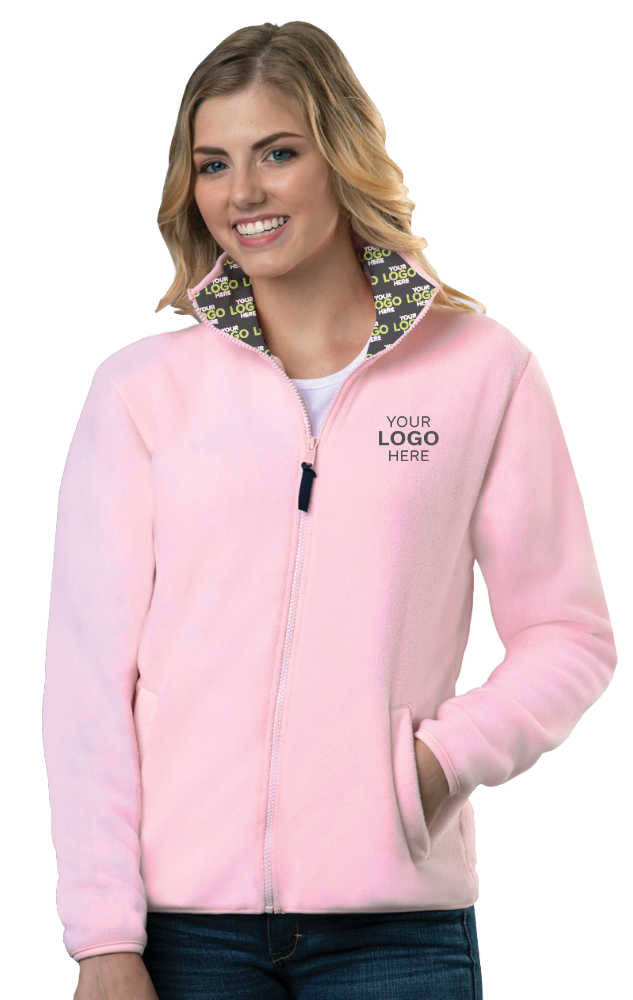 YOUR LOGO HERE LADIES POLAR FLEECE  FULL ZIP JACKET PINK SMALL SOLID