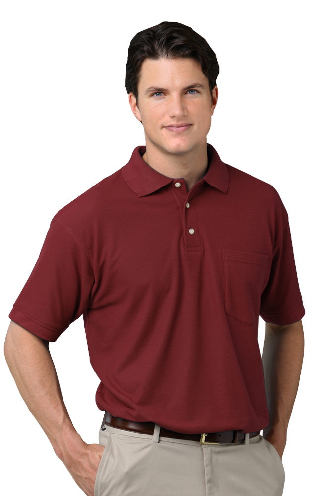 MENS SHORT SLEEVE TEFLON TREATED PIQUES WITH POCKET  -  BURGUNDY EXTRA SMALL SOLID