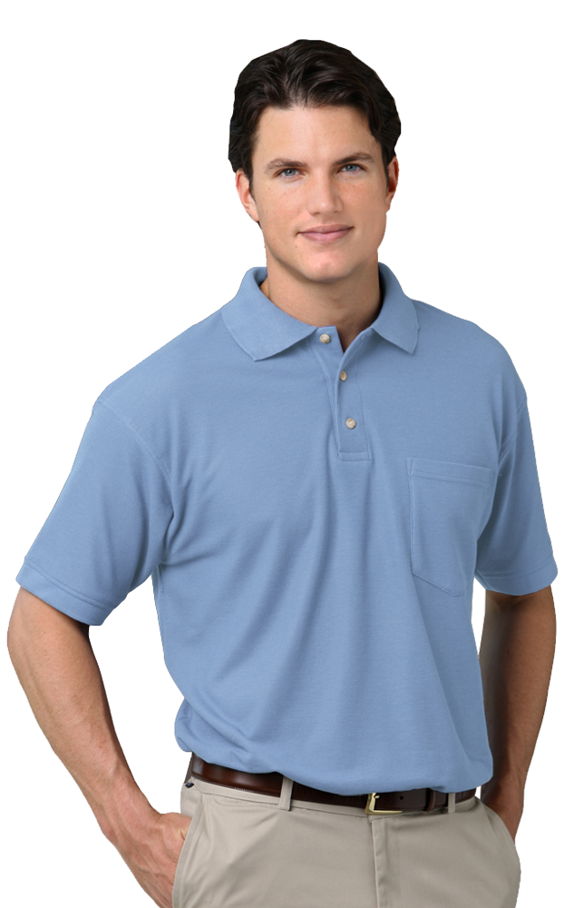 MENS SHORT SLEEVE TEFLON TREATED PIQUES WITH POCKET  -  LIGHT BLUE EXTRA SMALL SOLID