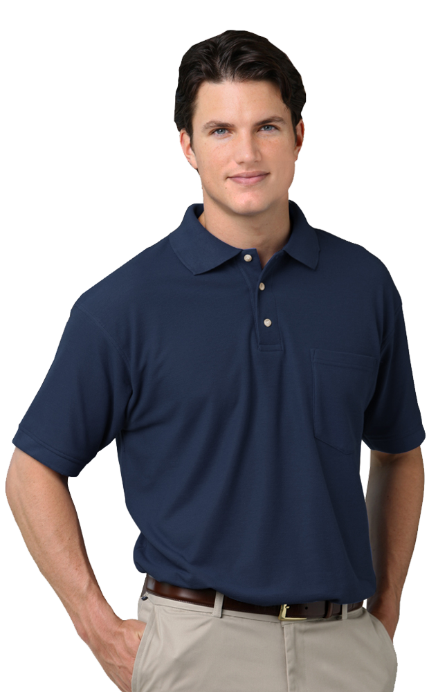 MENS SHORT SLEEVE TEFLON TREATED PIQUES WITH POCKET  -  NAVY EXTRA SMALL SOLID