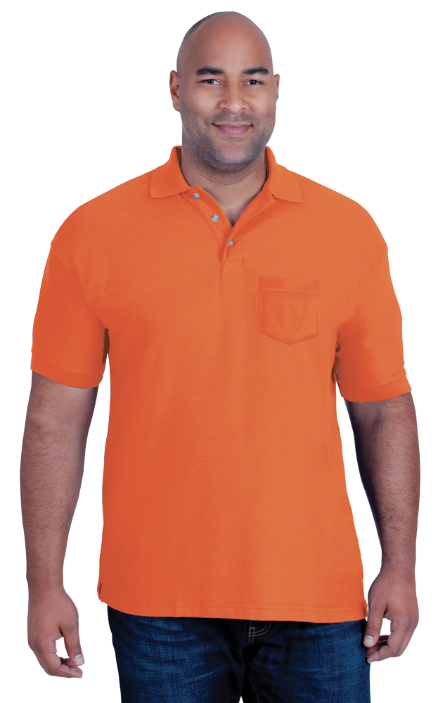 MENS SHORT SLEEVE TEFLON TREATED PIQUES WITH POCKET  -  ORANGE EXTRA SMALL SOLID