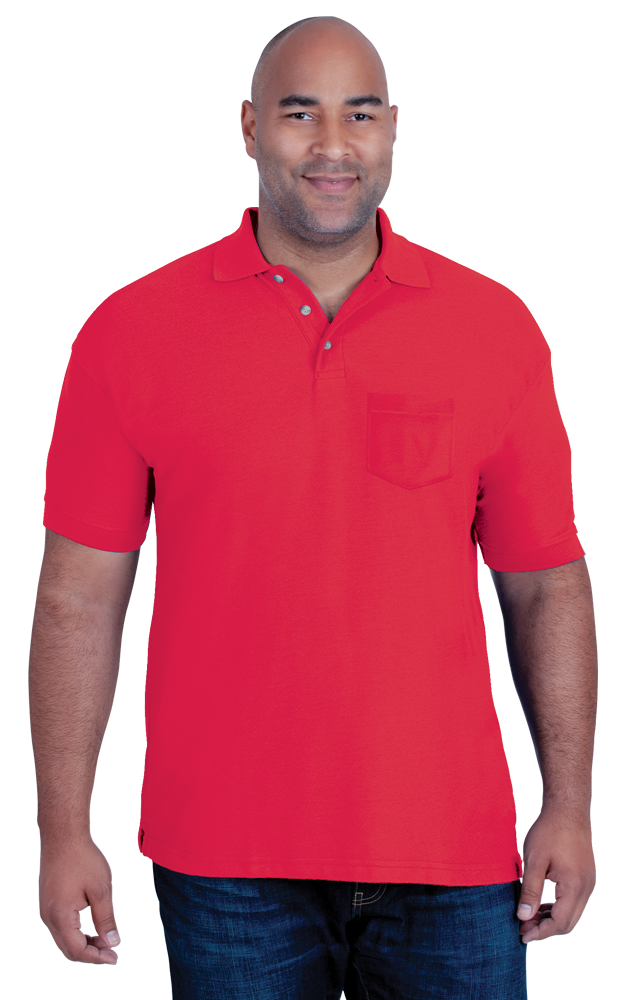 MENS SHORT SLEEVE TEFLON TREATED PIQUES WITH POCKET  -  RED EXTRA SMALL SOLID