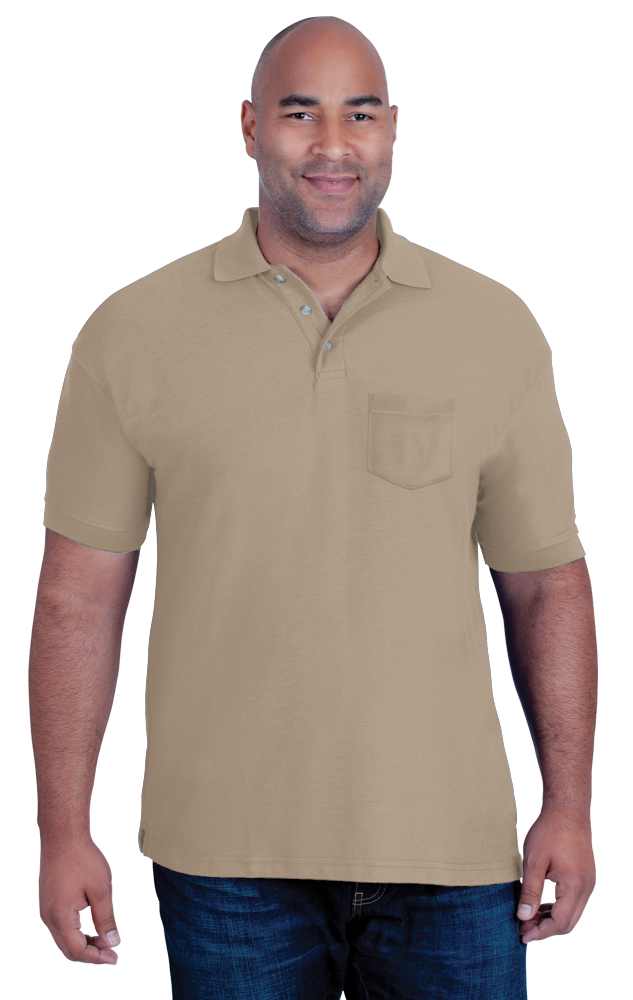 MENS SHORT SLEEVE TEFLON TREATED PIQUES WITH POCKET  -  TAN EXTRA SMALL SOLID