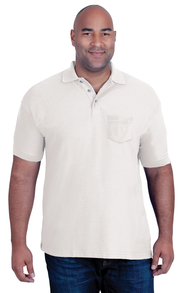 MENS SHORT SLEEVE TEFLON TREATED PIQUES WITH POCKET  -  WHITE EXTRA SMALL SOLID