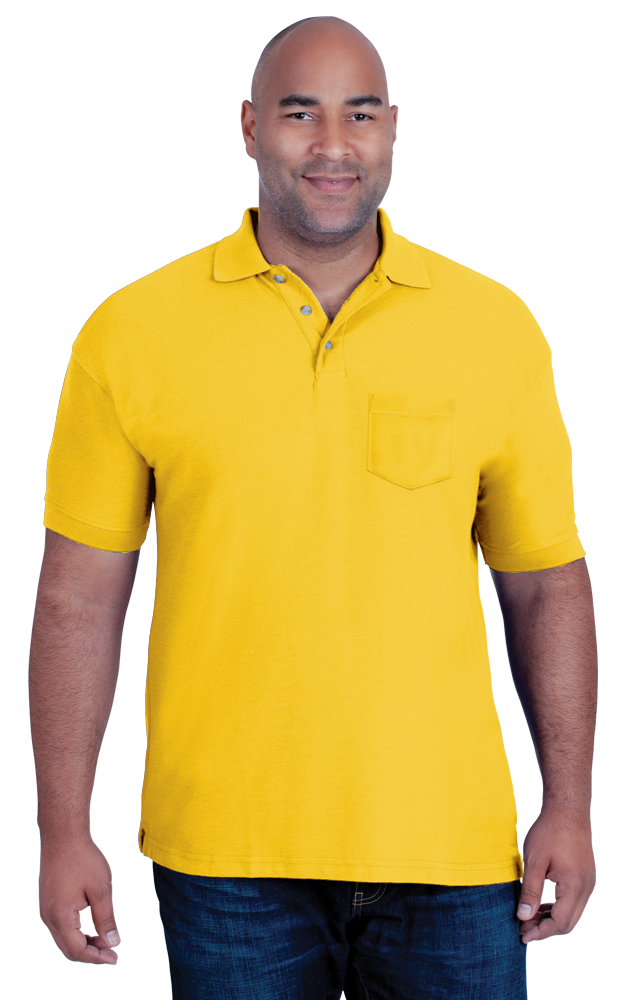 MENS SHORT SLEEVE TEFLON TREATED PIQUES WITH POCKET  -  YELLOW EXTRA SMALL SOLID