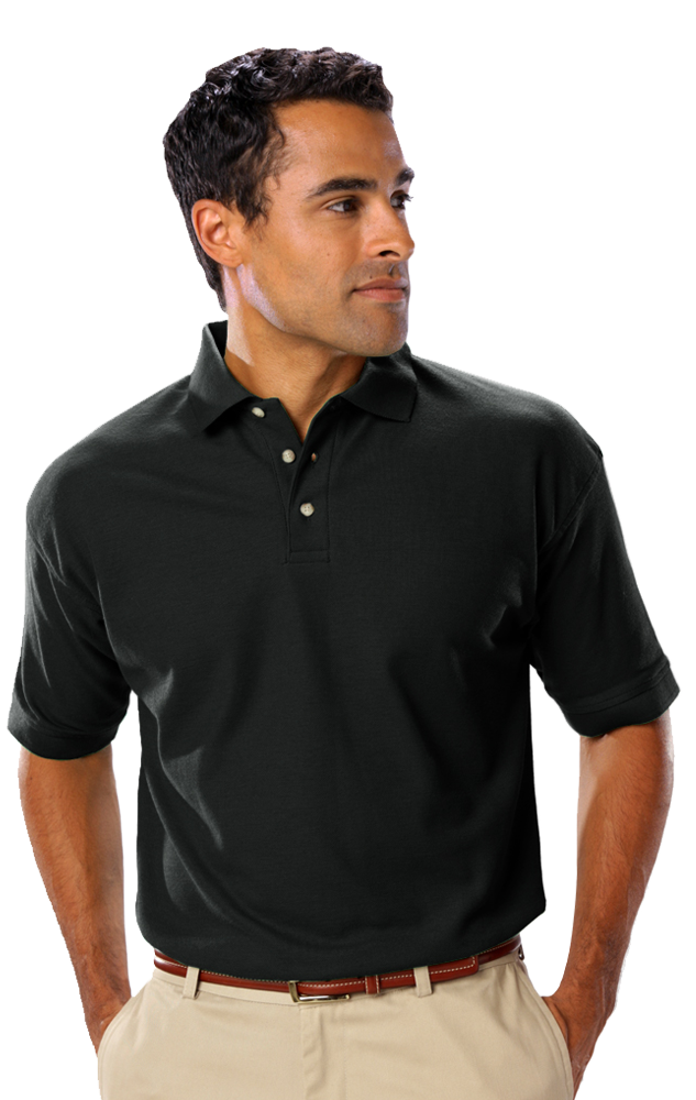 MENS SHORT SLEEVE TEFLON TREATED PIQUES NO POCKET  -  BLACK EXTRA SMALL SOLID