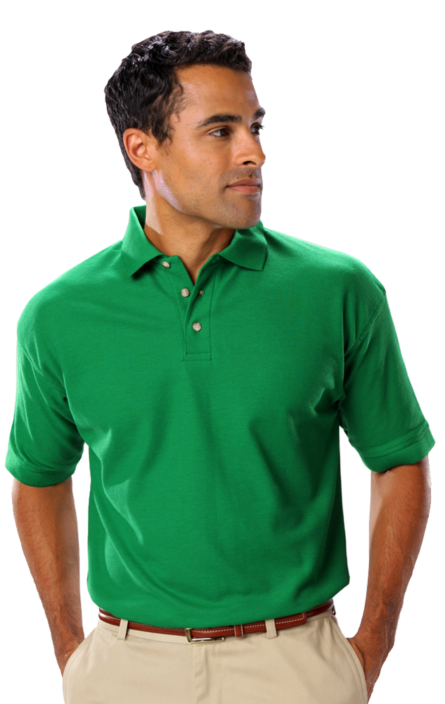 MENS SHORT SLEEVE TEFLON TREATED PIQUES NO POCKET  -  KELLY EXTRA SMALL SOLID