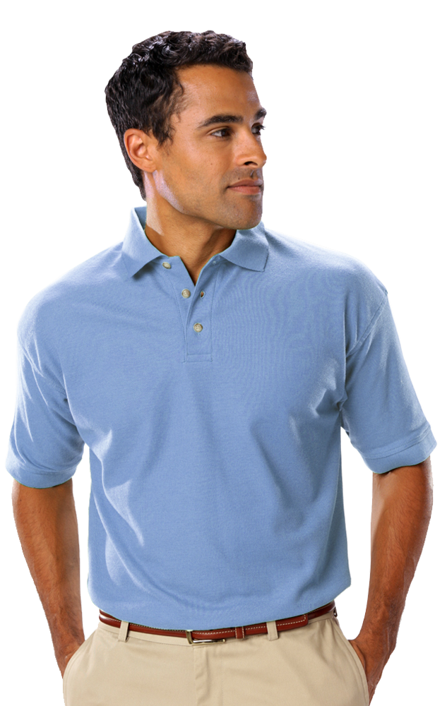 MENS SHORT SLEEVE TEFLON TREATED PIQUES NO POCKET  -  LIGHT BLUE EXTRA SMALL SOLID