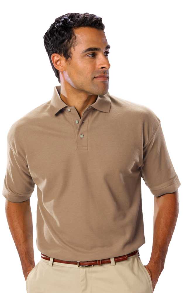 MENS SHORT SLEEVE TEFLON TREATED PIQUES NO POCKET  -  TAN EXTRA SMALL SOLID