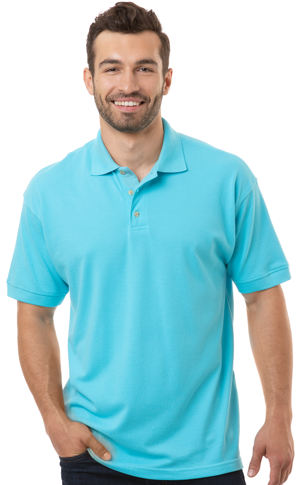 MENS SHORT SLEEVE SUPERBLEND PIQUE NO POCKET  -  AQUA EXTRA LARGE SOLID