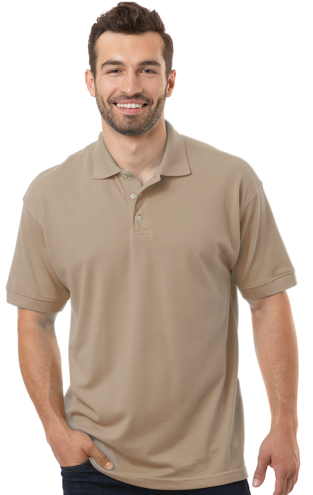 MENS SHORT SLEEVE SUPERBLEND PIQUE NO POCKET  -  TAN 10 EXTRA LARGE SOLID