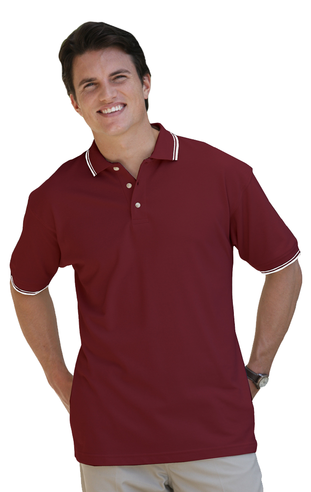 MENS SHORT SLEEVE TIPPED COLLAR & CUFF PIQUES  ### - BURGUNDY 2 EXTRA LARGE TIPPED WHITE