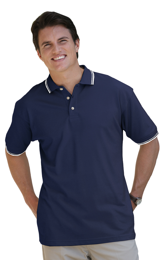 MENS SHORT SLEEVE TIPPED COLLAR & CUFF PIQUES  -  NAVY 2 EXTRA LARGE TIPPED IVORY