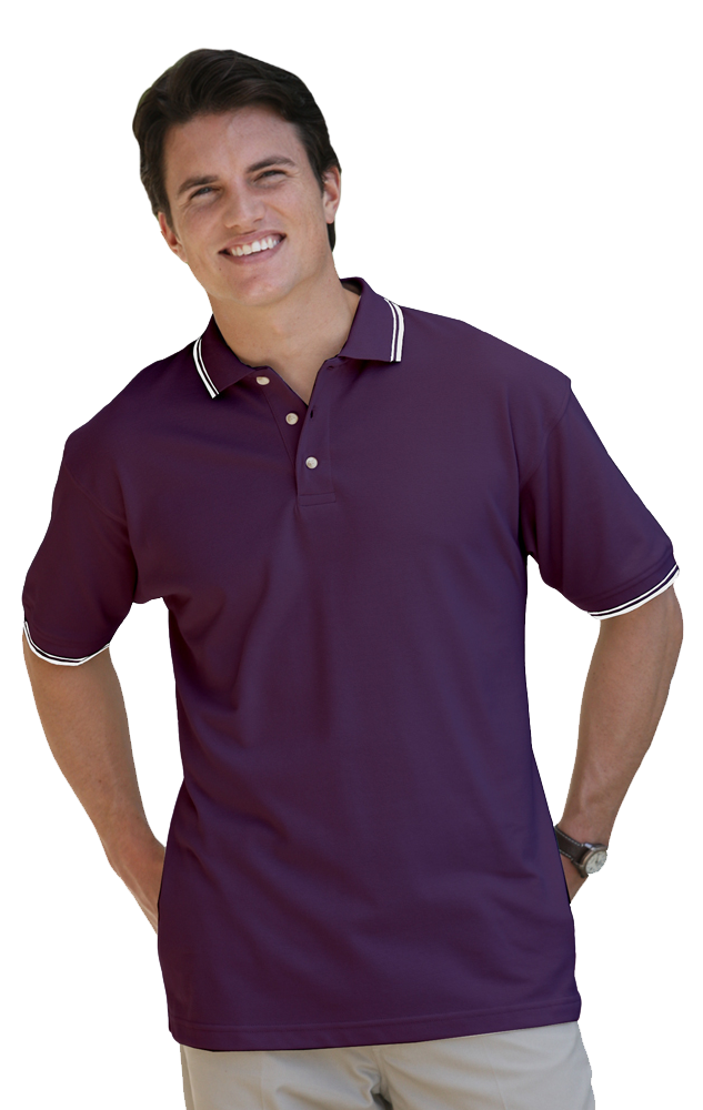 MENS SHORT SLEEVE TIPPED COLLAR & CUFF PIQUES  -  PURPLE 2 EXTRA LARGE TIPPED IVORY