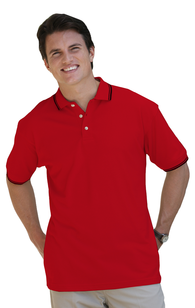 MENS SHORT SLEEVE TIPPED COLLAR & CUFF PIQUES  -  RED 2 EXTRA LARGE TIPPED BLACK