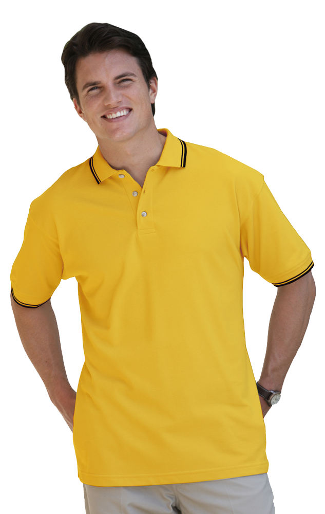 MENS SHORT SLEEVE TIPPED COLLAR & CUFF PIQUES###  -  YELLOW 2 EXTRA LARGE TIPPED BLACK