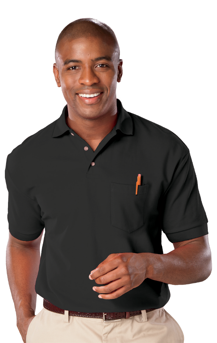 MENS SHORT SLEEVE SUPERBLEND PIQUE WITH POCKET  -  BLACK 2 EXTRA LARGE SOLID