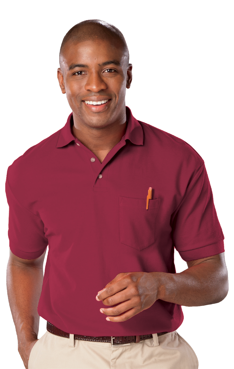 MENS SHORT SLEEVE SUPERBLEND PIQUE WITH POCKET  -  BURGUNDY 2 EXTRA LARGE SOLID