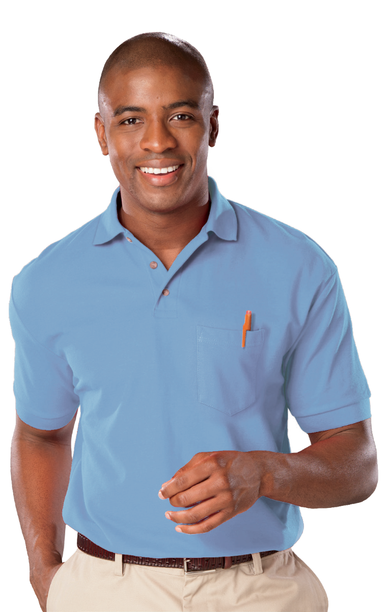 MENS SHORT SLEEVE SUPERBLEND PIQUE WITH POCKET  -  LIGHT BLUE 2 EXTRA LARGE SOLID