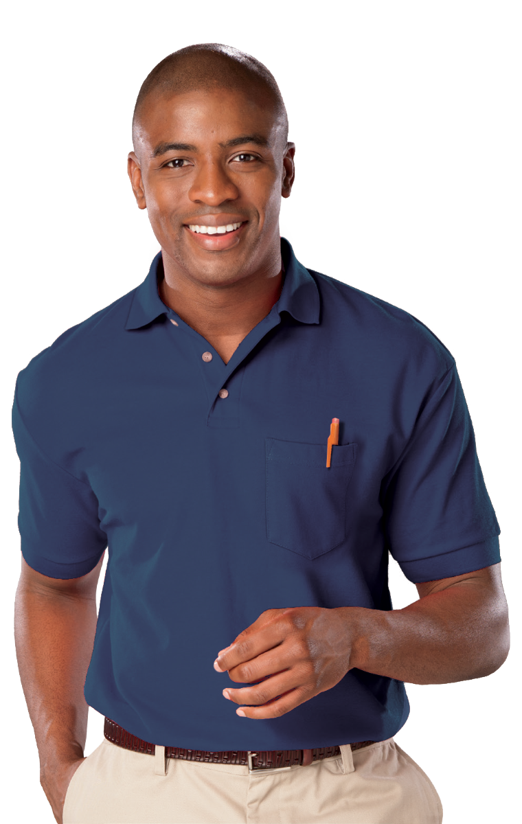 MENS SHORT SLEEVE SUPERBLEND PIQUE WITH POCKET  -  NAVY 2 EXTRA LARGE SOLID