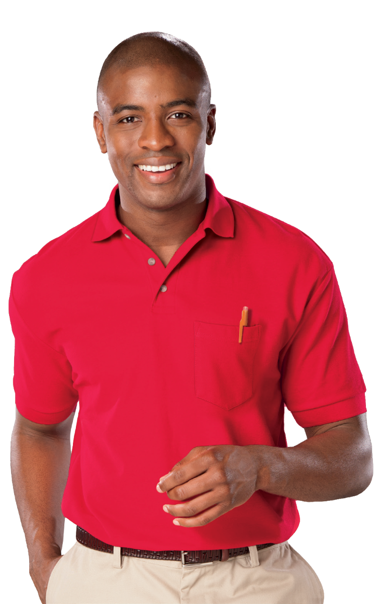 MENS SHORT SLEEVE SUPERBLEND PIQUE WITH POCKET  -  RED 2 EXTRA LARGE SOLID