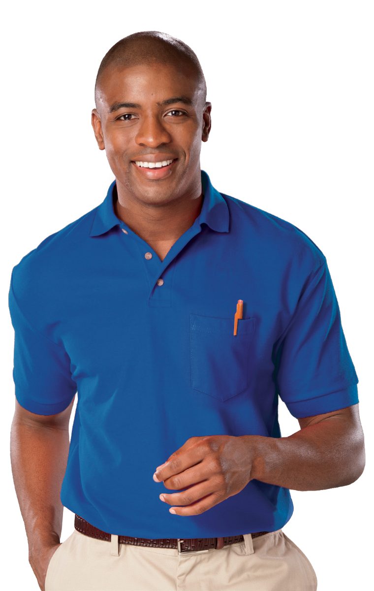 MENS SHORT SLEEVE SUPERBLEND PIQUE WITH POCKET  -  ROYAL 2 EXTRA LARGE SOLID