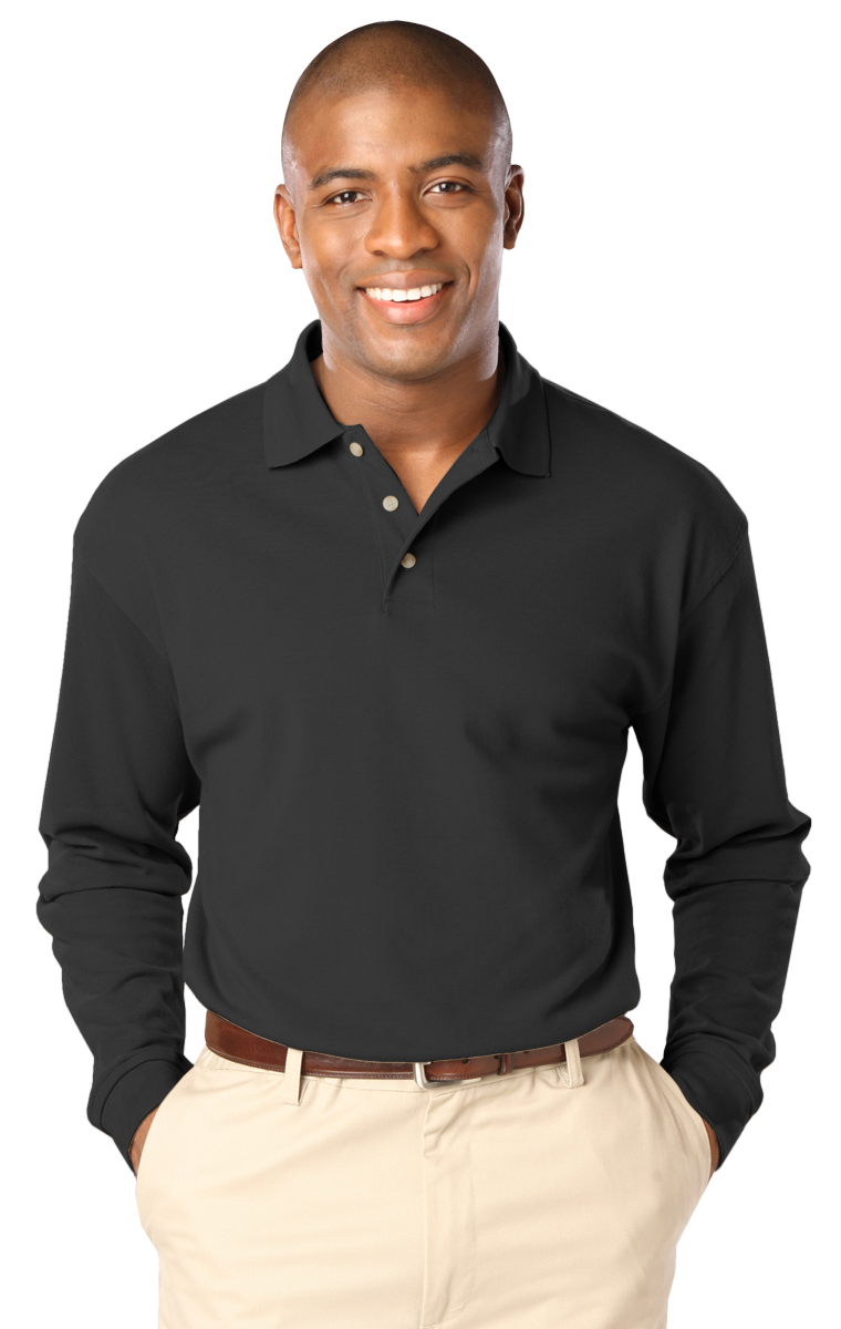 MENS LONG SLEEVE SUPERBLEND PIQUE NO POCKET  -  BLACK 2 EXTRA LARGE SOLID