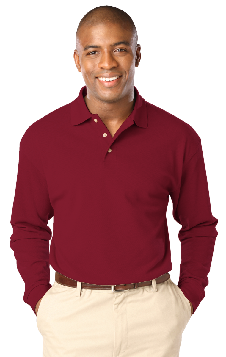 MENS LONG SLEEVE SUPERBLEND PIQUE NO POCKET  -  BURGUNDY 2 EXTRA LARGE  SOLID